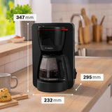 Bosch MyMoment TKA2M113 Filter-Espressomaschine, 1,25 l Glaskaraffe, 10–15 Tassen, 40-Minuten-Warmhaltefunktion, Anti-Tropf-System, drehbarer Filterhalter, abnehmbarer Wassertank, 1200 Watt, Mattschwarz