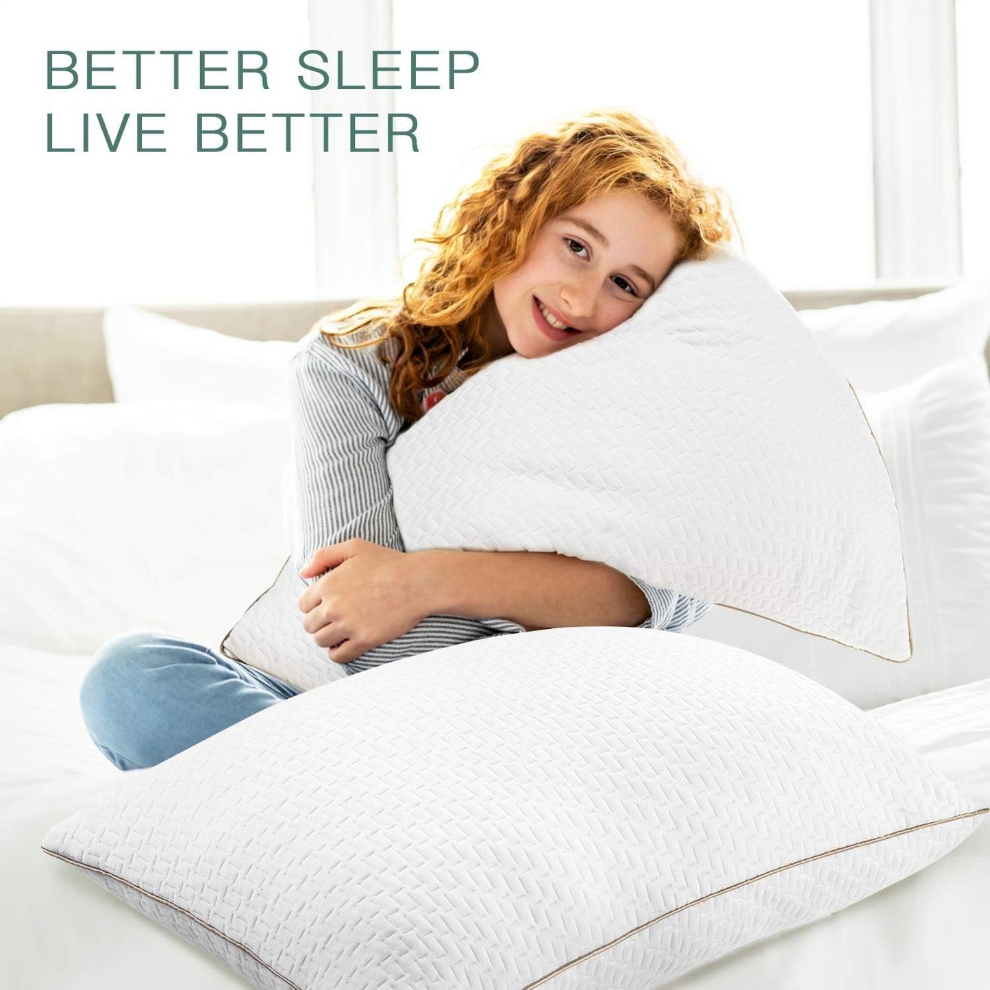 Bedstory-Kissen, Schlafkissen, 2 Stück, hypoallergen, Anti-Staub-Kissen, Daunen, alternative Qualität, Bettkissen für Rücken-, Bauch- und Seitenschläfer, Standardgröße, waschbar, 42 x 70 cm. Naty Shop Standard-Kissen