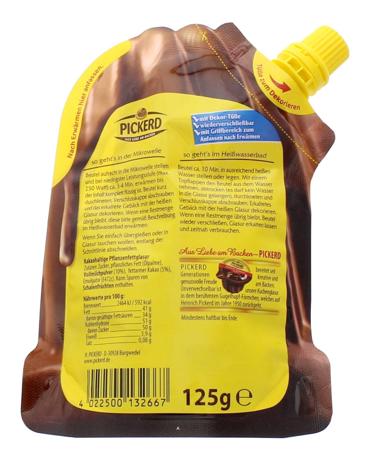 Kuchenglasur, Milchschokolade, 125 Gramm Glasuren und Dekor Naty Shop