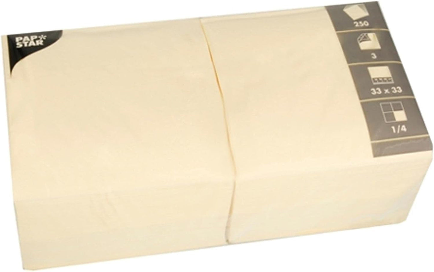 Servietten, 3-lagig 1/4-Falz 33 cm x 33 cm Creme Für jede Party und Feier. Menge: 250 Stück