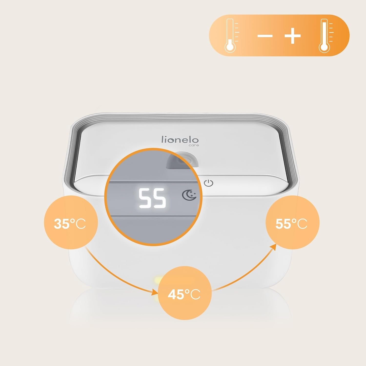 Lionelo BABYBLISS 20W Wärmer für Feuchttücher und kleine Handtücher, 20W für Babys, integriertes Nachtlicht, 3 Heizstufen, Touchpanel, hält die Tücher feucht