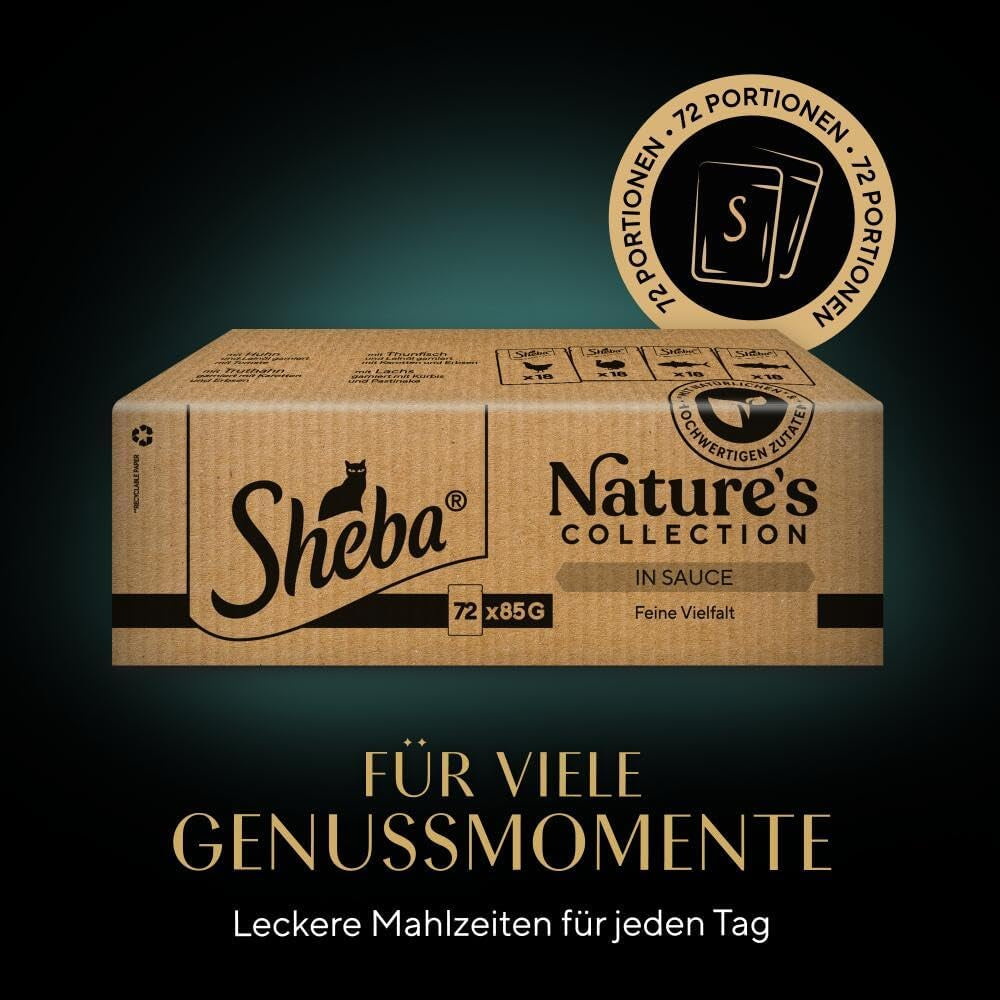 SHEBA Nature's Collection in Gravy – Hochwertiges Nassfutter für Katzen, feine Sorte (MSC) in Portionsbeuteln – 72 x 85 g