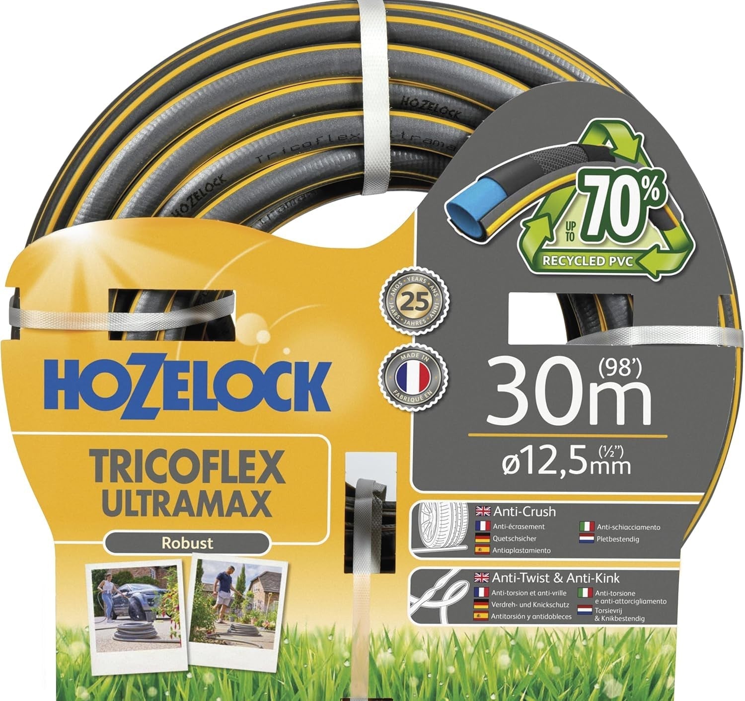 HOZELOCK-Schlauch – Ultramax 12,5 mm x 30 m, bis zu 70 % recyceltes PVC, robust, wetterfest, verdrehsicher, biege- und quetschfest, grau