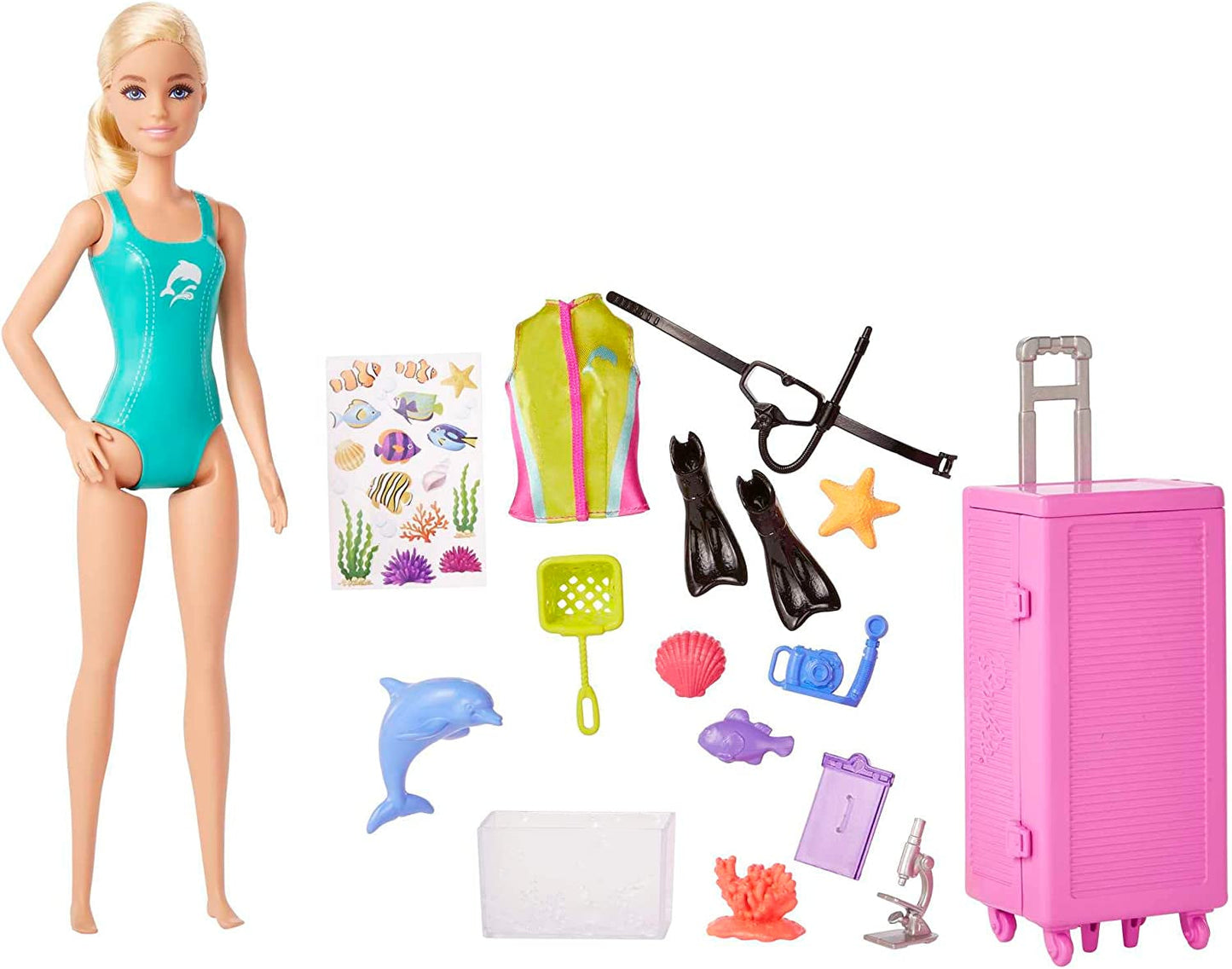 Barbie You Can Be Anything-Serie, Meeresbiologin, 1x Puppe mit blonden Haaren, Badeanzug, Delfin, Zubehör, Kindergeschenk, Spielzeug ab 3 Jahren, HMH26