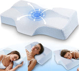 Memory-Schaum-Nackenkissen, ergonomisches orthopädisches Kissen für Nacken- und Schulterschmerzen – kühlendes Schlafkissen für Seiten-, Rücken- und Bauchschläfer mit Nackenstütze, orthopädische Nackenkissen, Naty Shop 01-blau, Standardgröße (25 x 16 x 4,2/5,3), 01-blau, Standardgröße (25 x 16 x 4,2 x 5,3 Zoll)