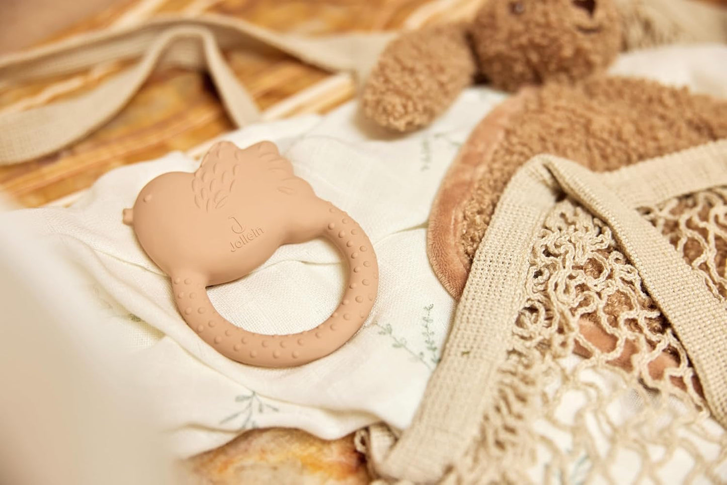 Jollein Baby-Beißring aus Naturkautschuk – schöne Vögel – Baby-Beißring – Zahnungshilfe – harmlos und BPA-frei – Babyspielzeug