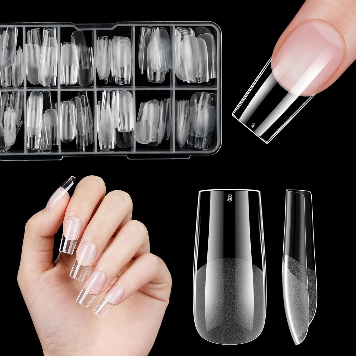 Kurze künstliche Nägel, Ballerina, 120 Stück, zum Aufkleben, 12 Größen, kurze künstliche Nägel, weiche Gel-Nagelspitzen mit vollständiger Abdeckung für kurze Gelnägel, S