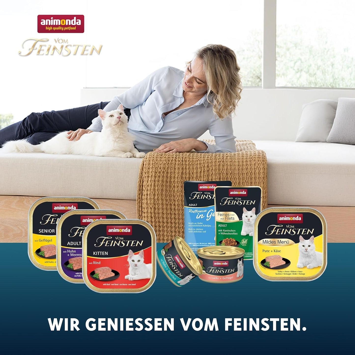 animonda Vom Feinsten Adult Fish & Meat Variety (32 x 100 g), Nassfutter für ausgewachsene Katzen, getreide- und zuckerfreies Katzenfutter, feine Bratlinge in Stücken