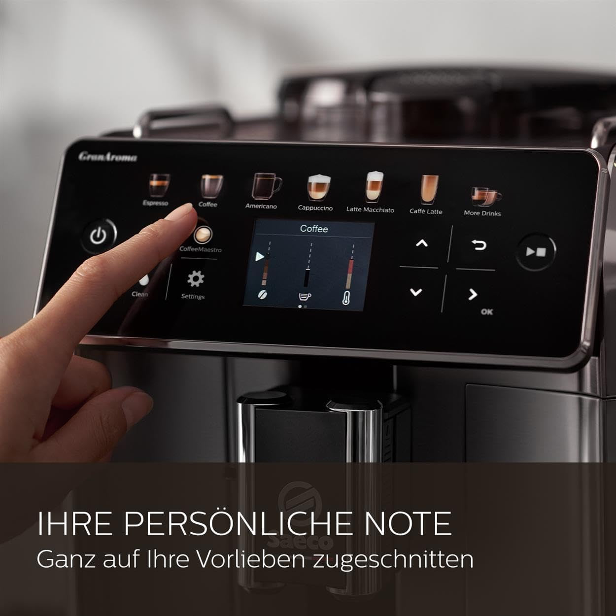 Saeco GranAroma Automatischer Espressokocher – 14 Kaffeespezialitäten, intuitives Farbdisplay, 4 Benutzerprofile, Keramikmahlwerk, 1500 Watt (SM6580/10)
