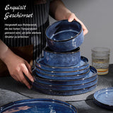 Homikit Geschirrset, 12-teiliges Geschirrset für 4 Personen, Kombiservice mit Tellern, Desserttellern und Müslischalen, mikrowellen- und spülmaschinenfest, elegantes Blau