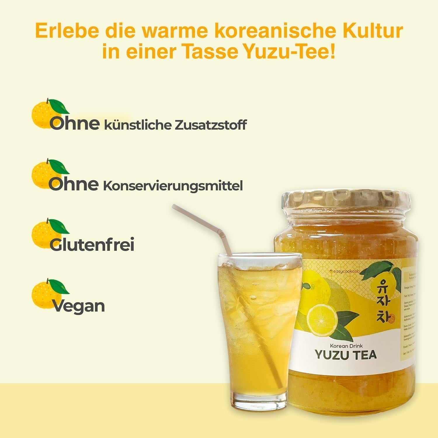 Easycookasia Koreanisches Getränk – Yuzu-Tee | Fruchtig, süß und zitrisch | Mit Vitamin C | Für Tee, Limonade, Cocktails und Desserts | Entdecken Sie die asiatische Teekultur (500g)