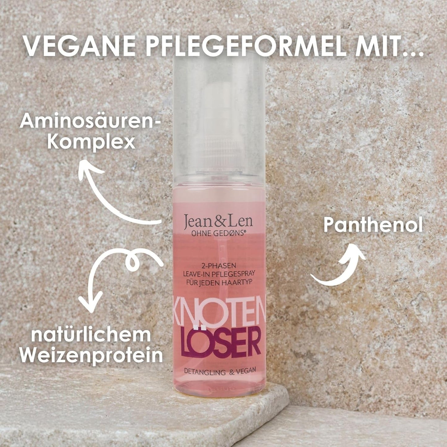 Jean & Len Knot Remover 2-Phasen Leave-In Conditioning Spray, für alle Haartypen geeignet, entwirrt das Haar und verbessert die Kämmbarkeit, frischer Duft, entwirrend, silikon- und parabenfrei, vegan, 100ml Entwirrungsprodukte Naty Shop