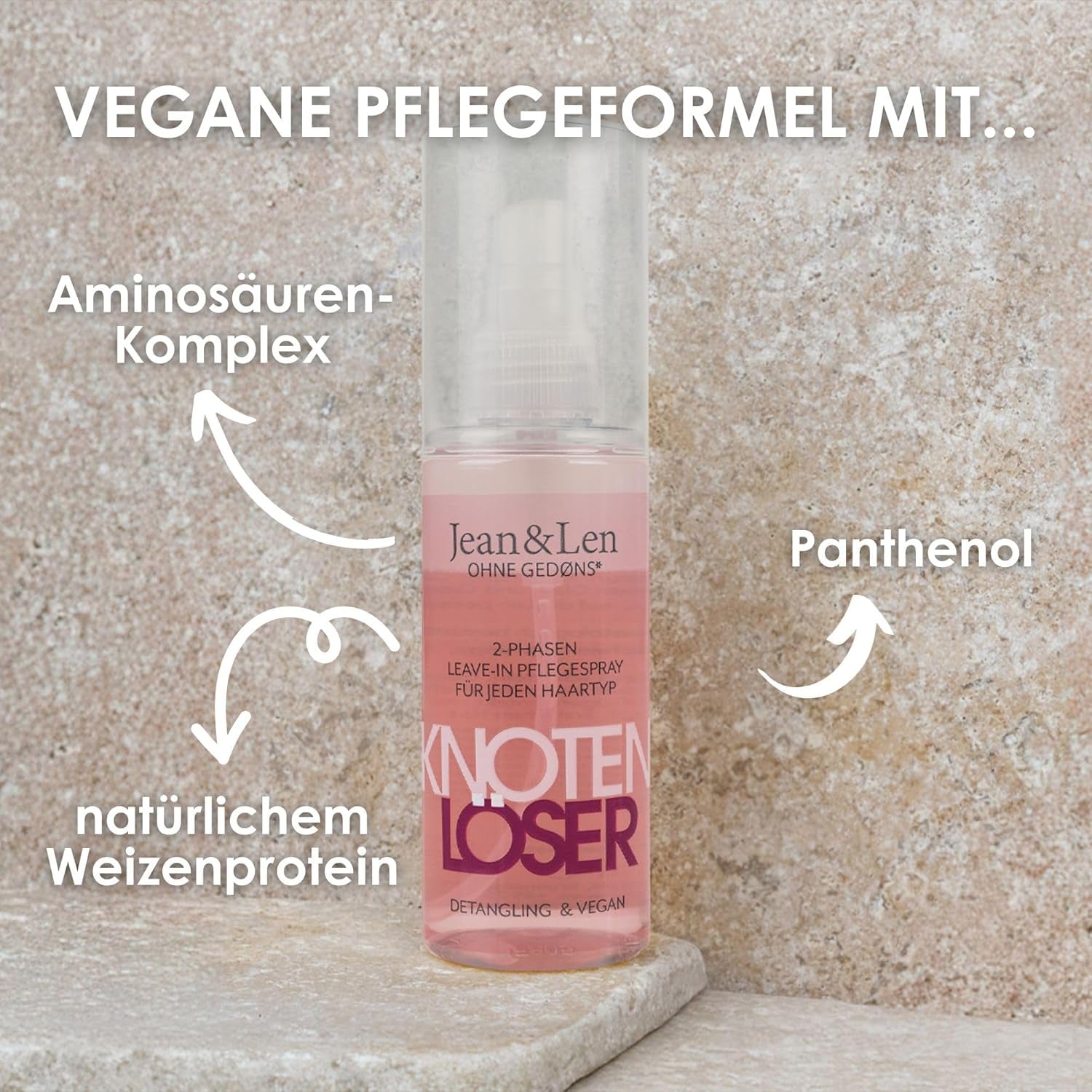 Jean & Len Knot Remover 2-Phasen Leave-In Conditioning Spray, für alle Haartypen geeignet, entwirrt das Haar und verbessert die Kämmbarkeit, frischer Duft, entwirrend, silikon- und parabenfrei, vegan, 100ml Entwirrungsprodukte Naty Shop