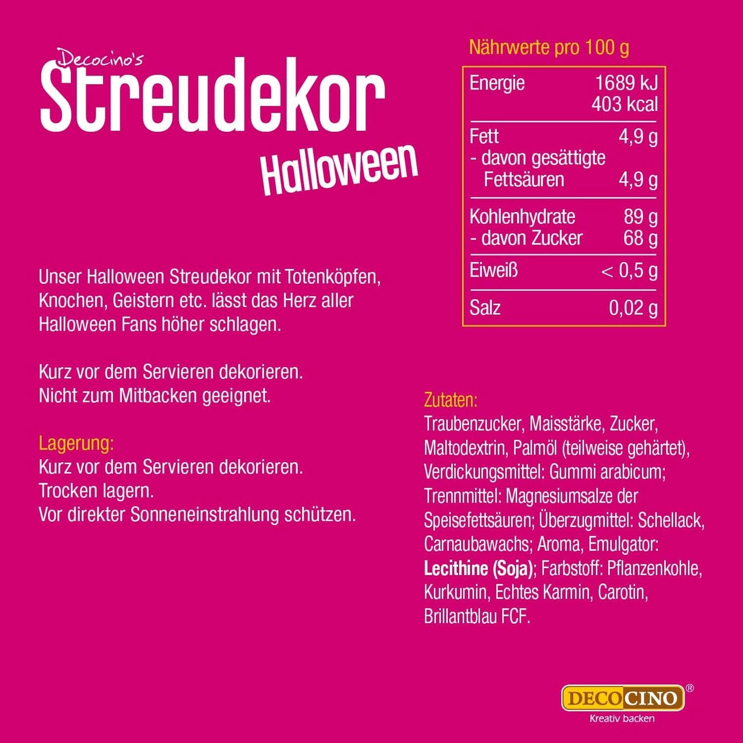 Decocino Halloween Streusel, mehrfarbig, 120 Gramm Streusel Naty Shop