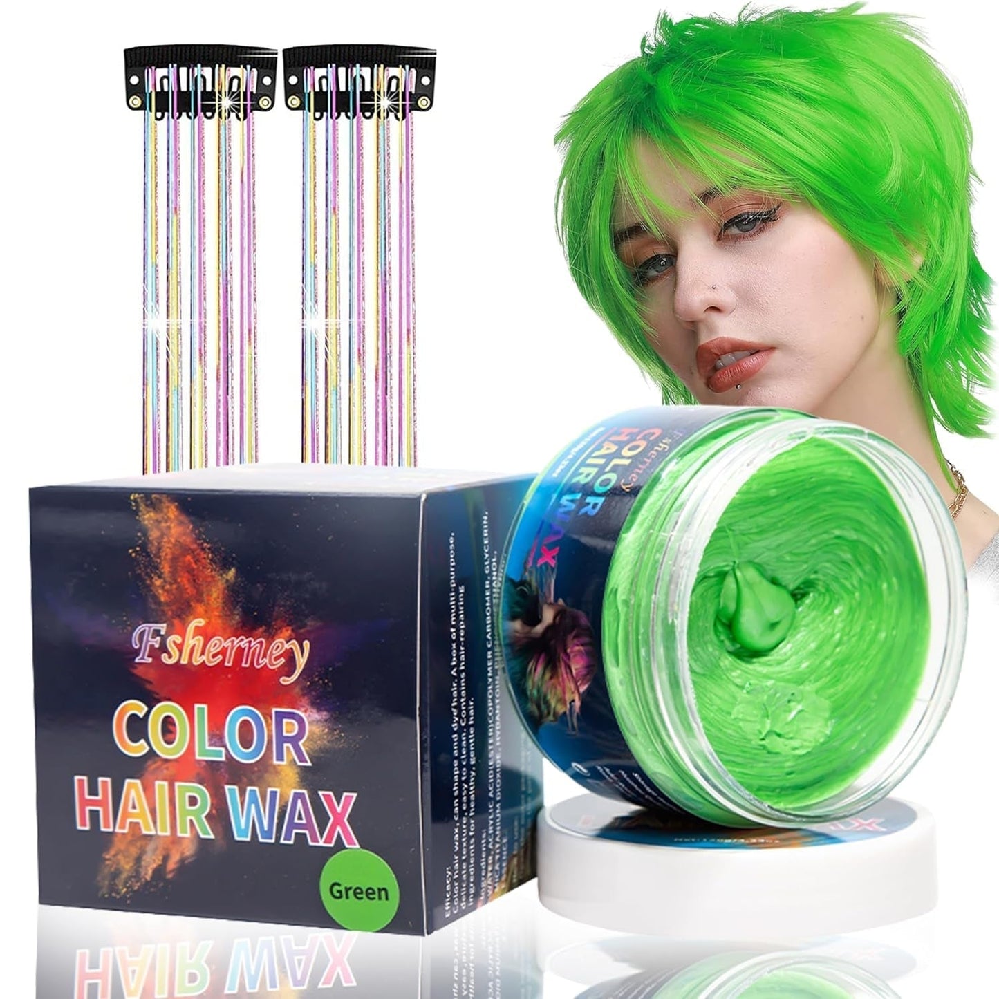 Temporäre grüne Haarfarbe – Haarfärbewachs, Haartönung für Männer und Frauen, natürliche Haarpomade, Farbclip-Haarfärbewachs für verrückte Party-Haarfarbe (4,23 Unzen, grün) Naty Shop grüne Haarfarbe 1 g (1 Packung)