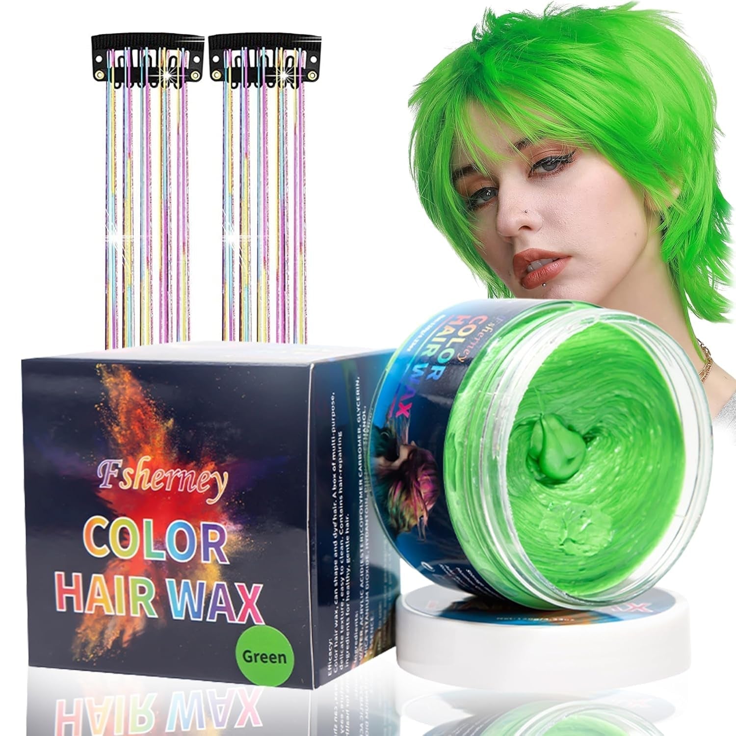 Temporäre grüne Haarfarbe – Haarfärbewachs, Haartönung für Männer und Frauen, natürliche Haarpomade, Farbclip-Haarfärbewachs für verrückte Party-Haarfarbe (4,23 Unzen, grün) Naty Shop grüne Haarfarbe 1 g (1 Packung)