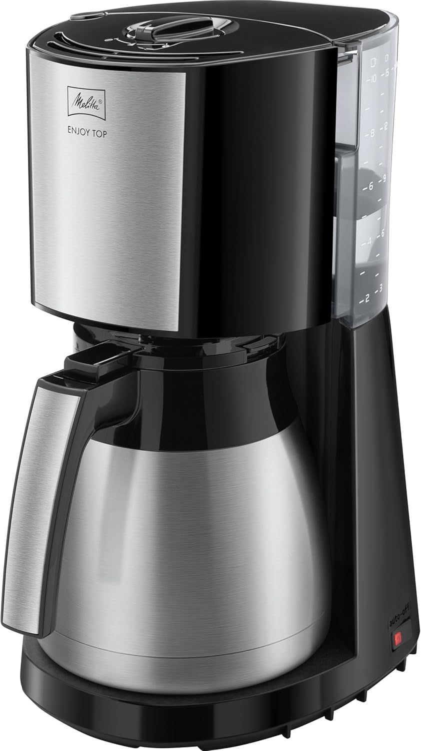 Melitta Enjoy Top Therm – Espressomaschine mit Filter und Thermokaraffe aus Edelstahl, für bis zu 10 Tassen Kaffee, Schwarz/Edelstahl