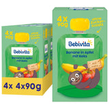 Banane in Apfel mit Keksen Wrap – 16 Stück (4 Packungen à 4 x 90 g), ohne Zuckerzusatz, hergestellt aus milden Früchten und bekömmlichen Körnern, ideal für Snacks zum Mitnehmen und für unterwegs