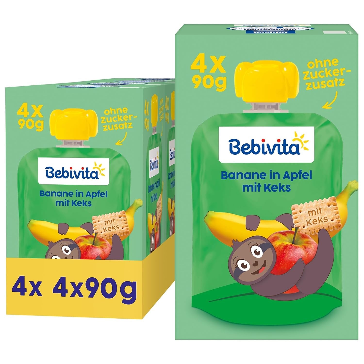 Banane in Apfel mit Keksen Wrap – 16 Stück (4 Packungen à 4 x 90 g), ohne Zuckerzusatz, hergestellt aus milden Früchten und bekömmlichen Körnern, ideal für Snacks zum Mitnehmen und für unterwegs