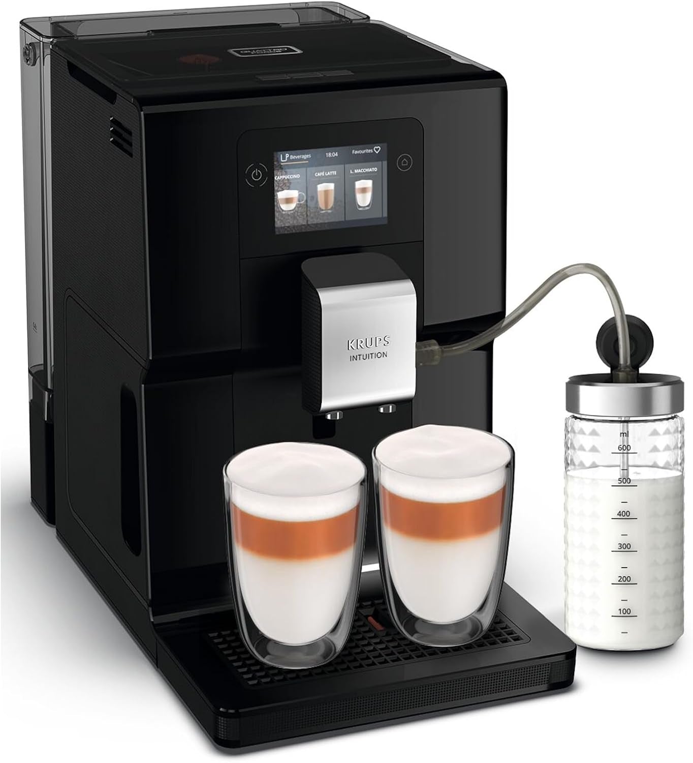 Krups Intuition Preference Espressovollautomat mit Smartphone-ähnlicher Bedienung, 3,5" Farb-Touchscreen, Smart Slide-Technologie, intuitives Beleuchtungssystem, 11 Getränke, Milchbehälter, EA873810