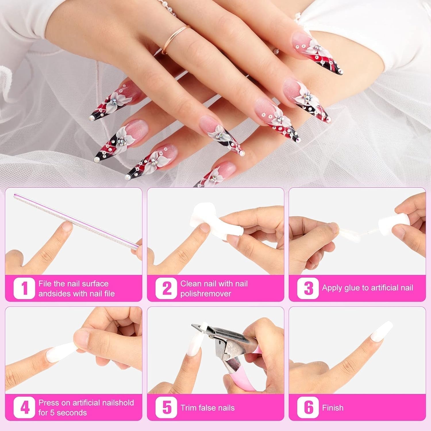 Nagelspitzenkleber, BOLASEN Extra starker Nagelkleber, 4 Stück rissiger Nagelkleber, Nagelkleber, extra starker künstlicher Nagelkleber, Nagelkleber – 4 * 7 ml