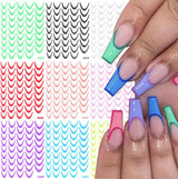 9 Farben französische Nagelaufkleber, französische Nagelaufkleber, selbstklebende Nagelfolie, französische Nägel, Farbverlaufsaufkleber, französische Nagelaufkleber, Nagelkunst, Nageldesign-Aufkleber, Nagelzubehör