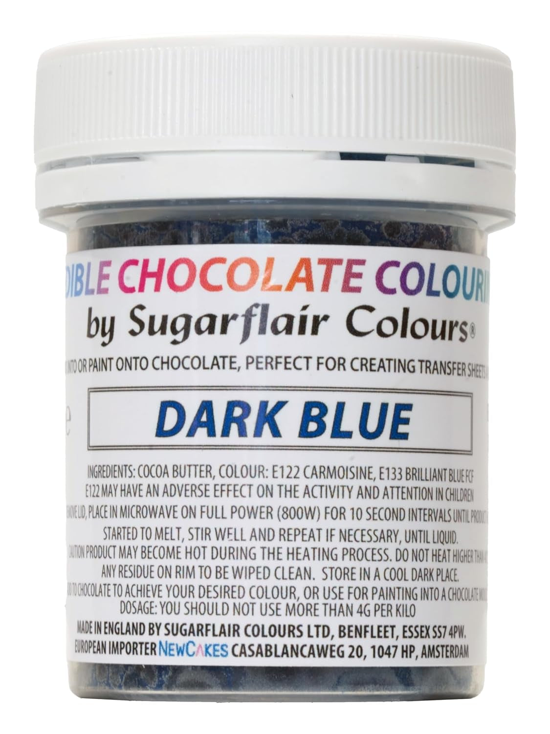 Lebensmittelfarbe Sugarflair Chocolate Lebensmittelfarbe für Schokolade, dunkelblau - Farbige Kakaobutter, Schokoladenfarbe zum Färben von Schokolade, Praline - 35g