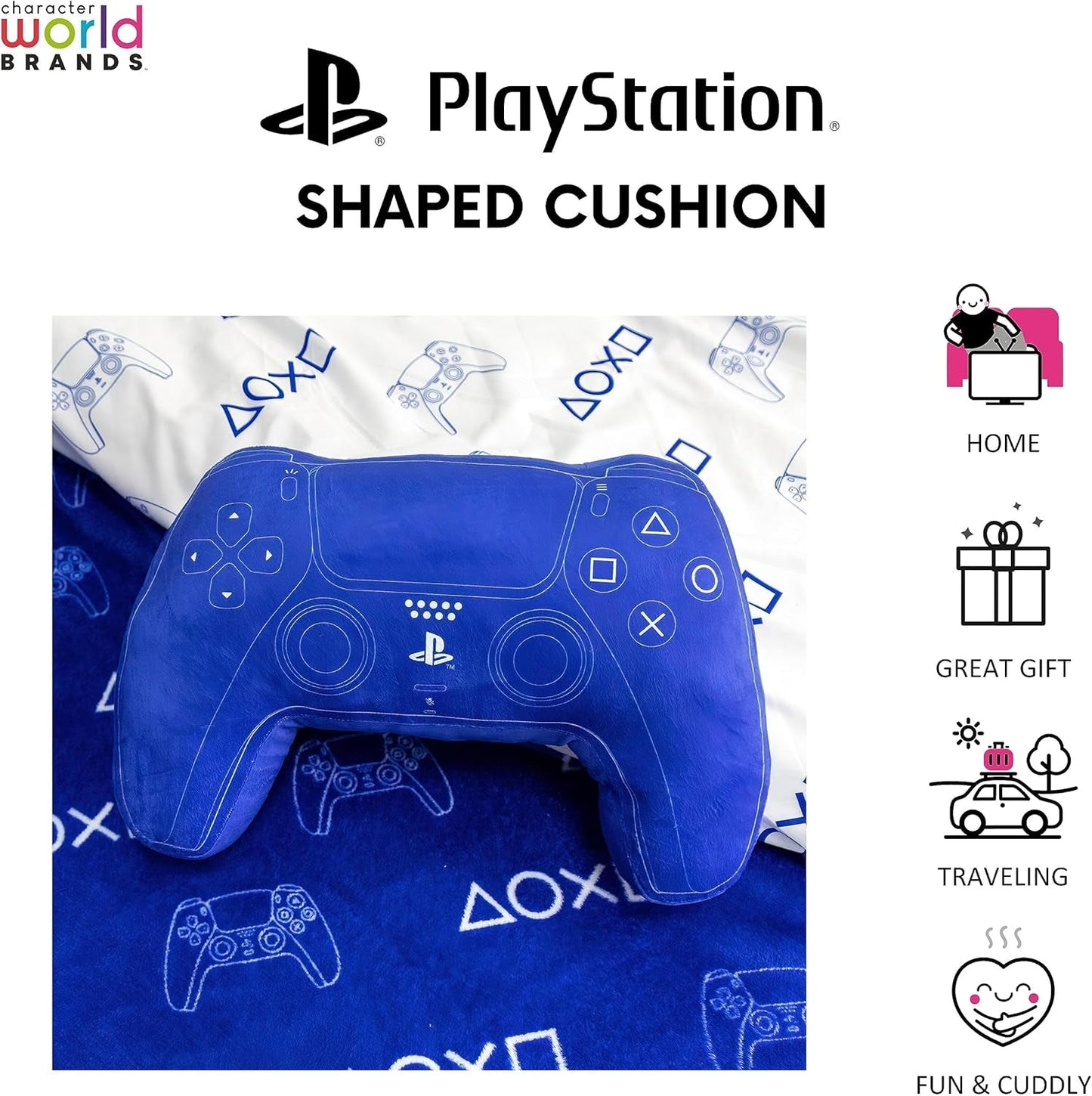 Character World: Offizielle Lizenz in Form einer Playstation-Steuerung, Design des Handbuchs, zusätzliches Zubehör | Die blauen Standardkissen von Naty Shop eignen sich perfekt als Schlafzimmer- oder Spieldekoration