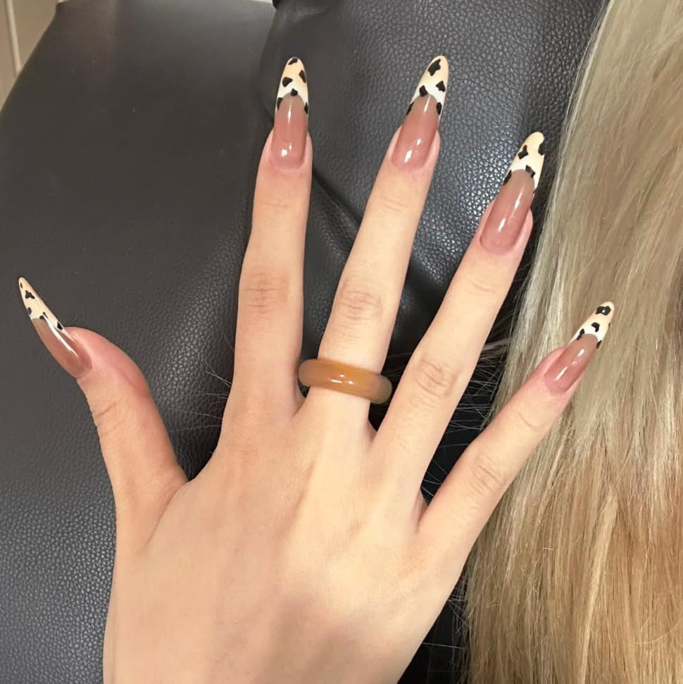 Moonglow Lange Nägel Stiletto Milchweiß Rosa Farbverlauf Glitzer Coole künstliche Nägel mit Kleber Rosa Ombre Glitzer Künstliche Nägel