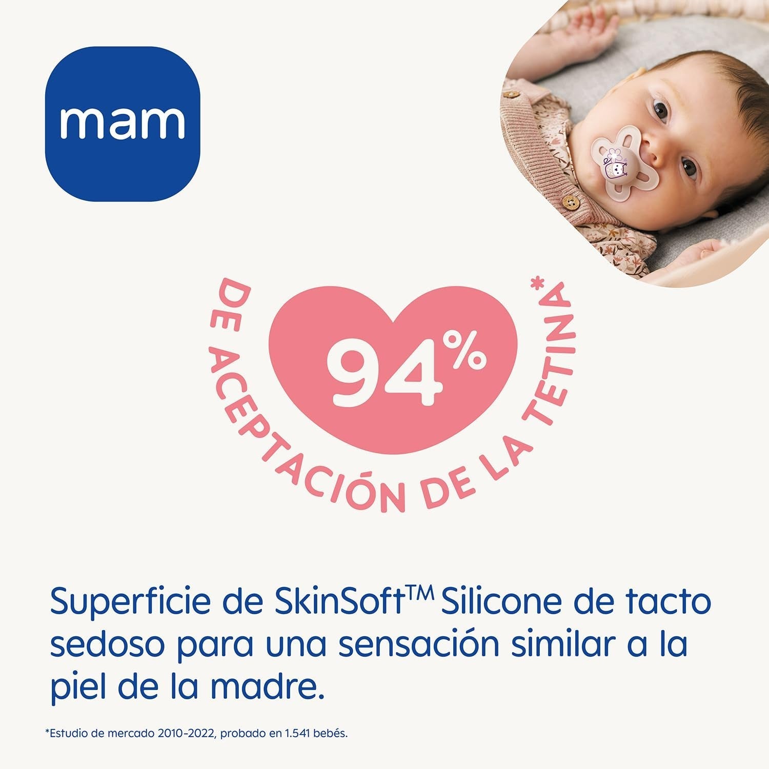 MAM Schnuller ab 6 Monaten mit symmetrischem Sauger, flach und flexibel, weiches Silikon, einfach zu verwenden, mit selbststerilisierender Box, Original, Hellblau, 2 Stück