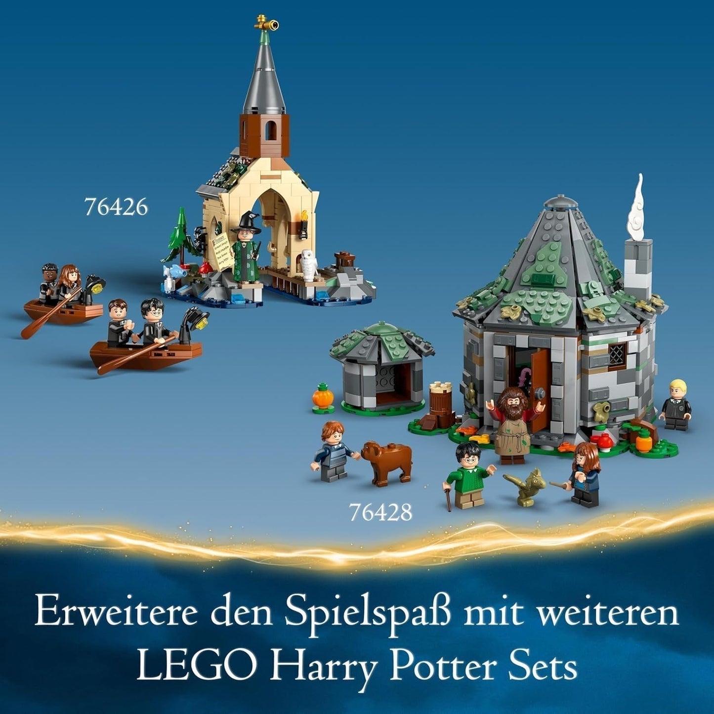 LEGO Harry Potter Hagrids Hütte: Ein unerwarteter Besuch, Set mit 5 Minifiguren und 2 Tierfiguren, Geschenk für Frauen und Männer, magisches Abenteuerspielzeug, Fantasy-Set 76428 Bausets Beuche den LEGO-Store