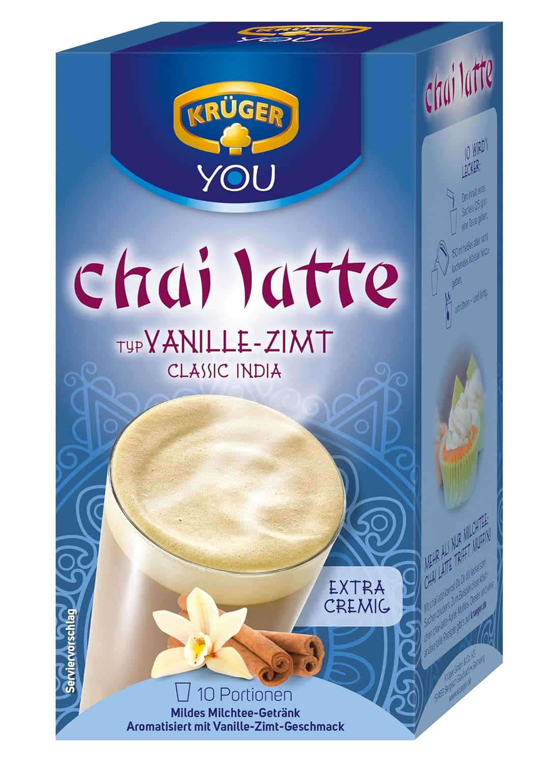 KRÜGER YOU Chai Latte Vanille-Zimt, Instantzubereitung für Milchgetränke, aromatisiert mit Vanille und Zimt, 250 g (10 Beutel à 25 g)
