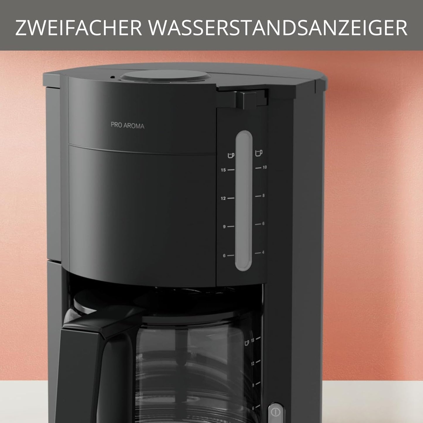 Krups F30908 ProAroma Espressomaschine mit Filter und Glaskaraffe, Fassungsvermögen 1,25 l, 10-15 Tassen, 1050 W, schwarz