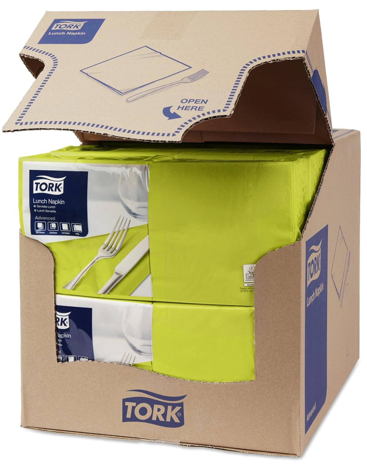 Tork 477840 Limetten-Lunchservietten / 2-lagige Servietten für kleine Mahlzeiten oder Snacks / Erweiterte Qualität / 10 x 200 (2000) Papierservietten / 32,6 x 33 cm (L x B) / 1/4-Faltung