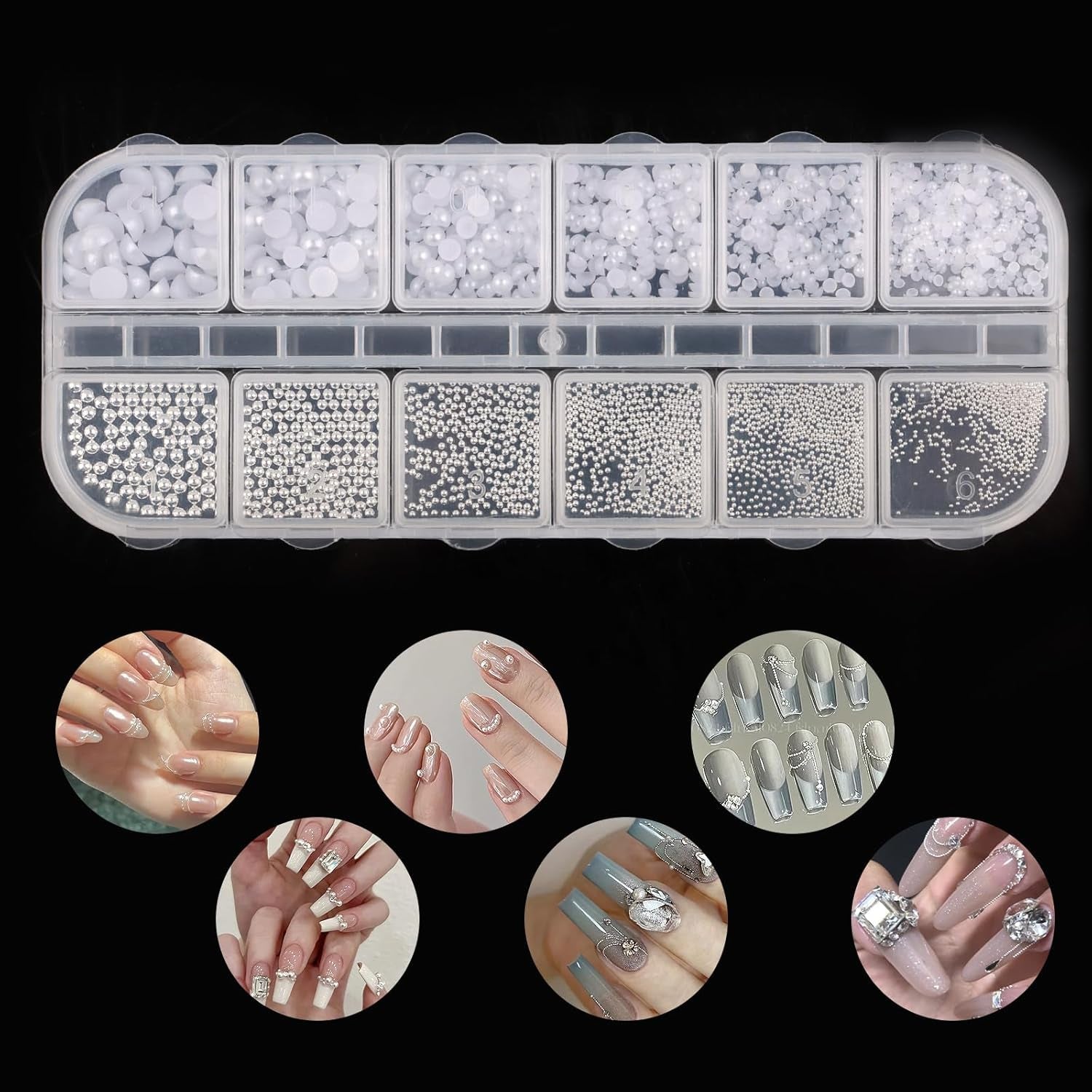 Nail Art Strasssteine ​​1 Schachtel, Nail Charms, 12 Typen Weiße Perlen Für Nägel, Flatback Rhinestones, Klein Edelstahl-Perlen, Nagel Deko, Nagel Zubehör