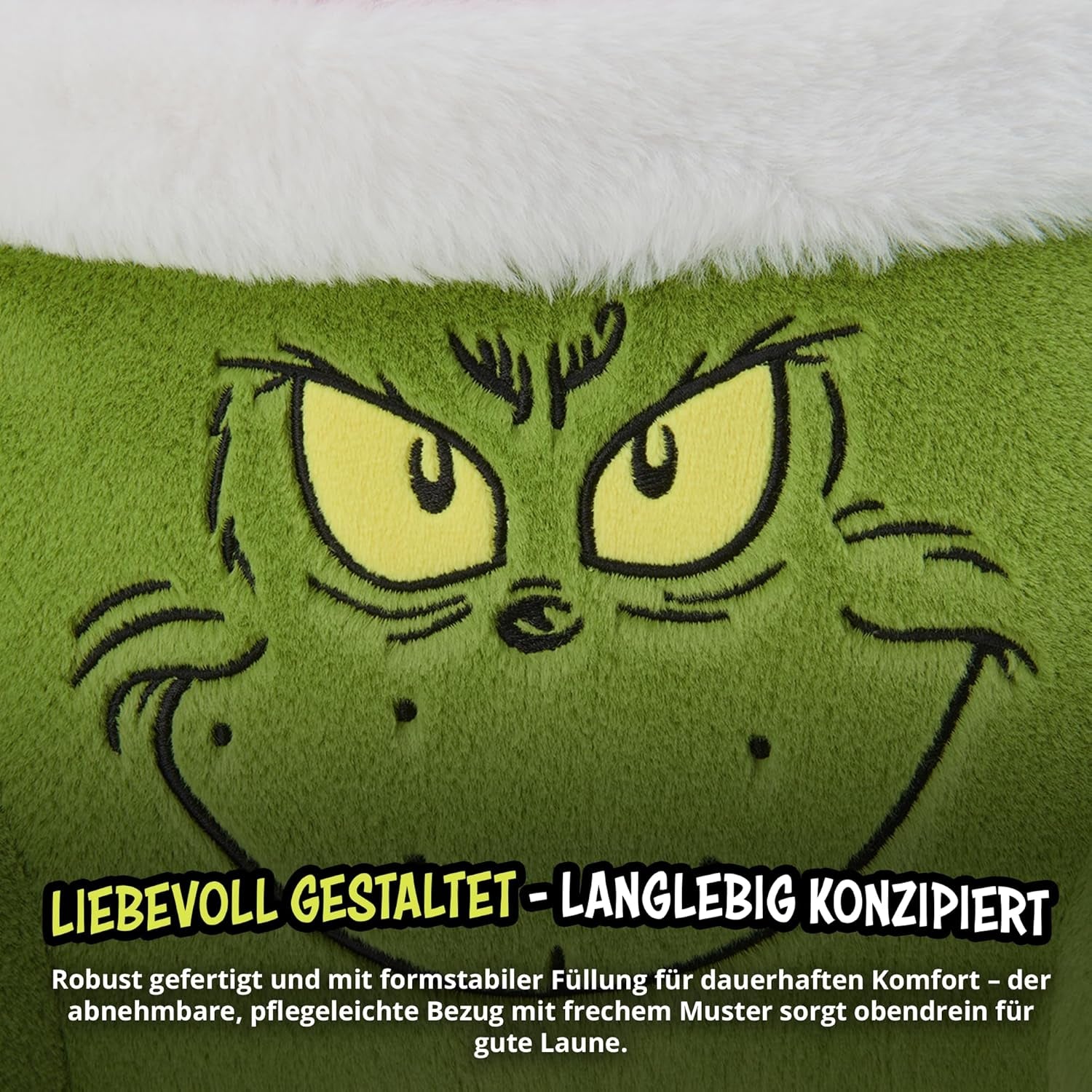 Grinch Pillow – Rückenkissen für Bett und Sofa, Rückenstütze mit Armlehnen, Lesekissen für Rücken, Nacken und Kopf, grün, 40 x 38 cm