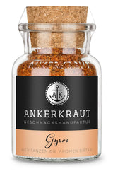 Ankerkraut Gyros, Gewürzmischung für Gyros, egal ob aus der Pfanne oder vom Grill, mit Zwiebel, Knoblauch, Majoran, Kreuzkümmel, Piment und mehr, 80 g im Korkenglas