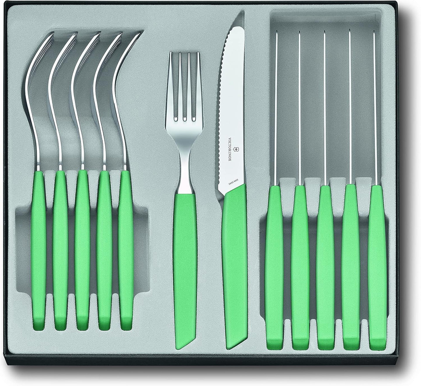 VICTORINOX Modernes Schweizer Besteckset für 6 Personen, 12-teilig, Küche Naty Shop Grün