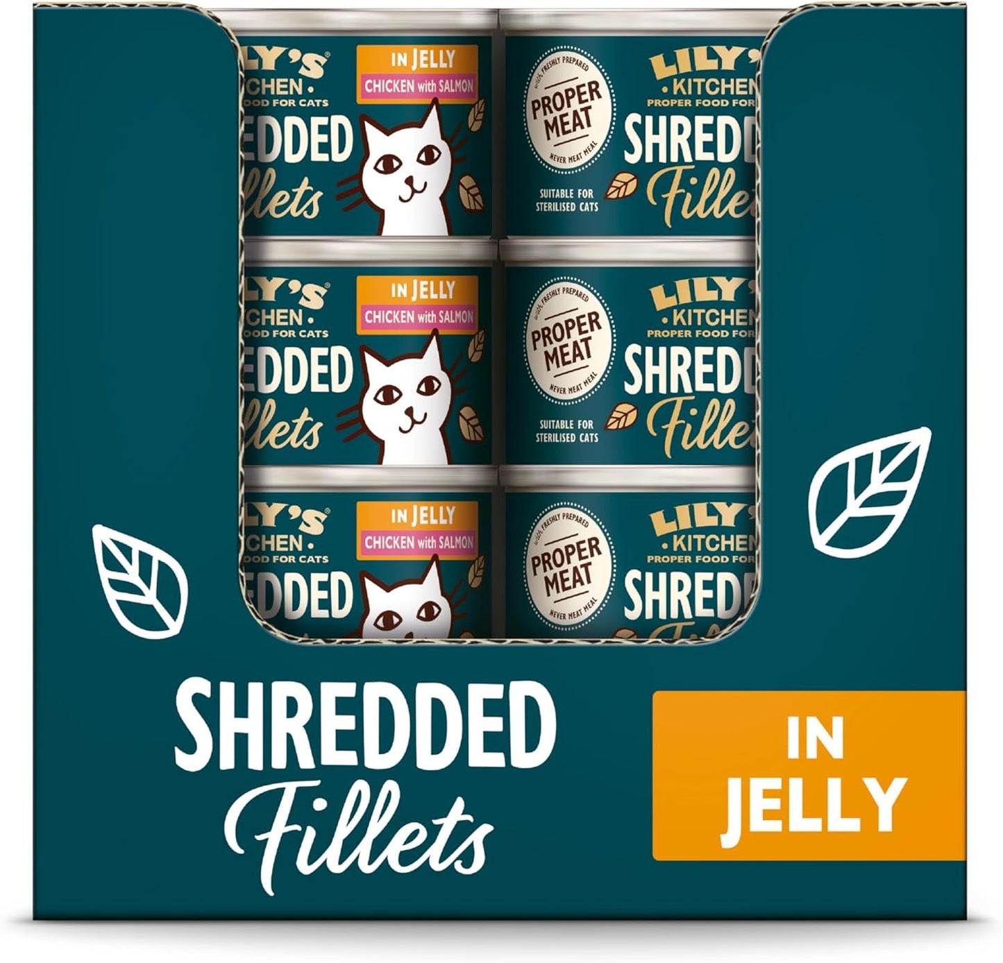 Lily's Kitchen Aus Naturichen Ingredient hermestellung Zerkleinerte Filets in Gelee mit Hühnchen und Lachs Ausgewachsenes Nassfutter für Katzen 70 g Dose