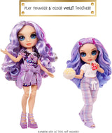 Rainbow High Junior High PJ Partypuppe – Violett – 22 cm mit weichem Overall, Hausschuhen und Spielzubehör – Kinderspielzeug – Ideal für 4–12 Jahre