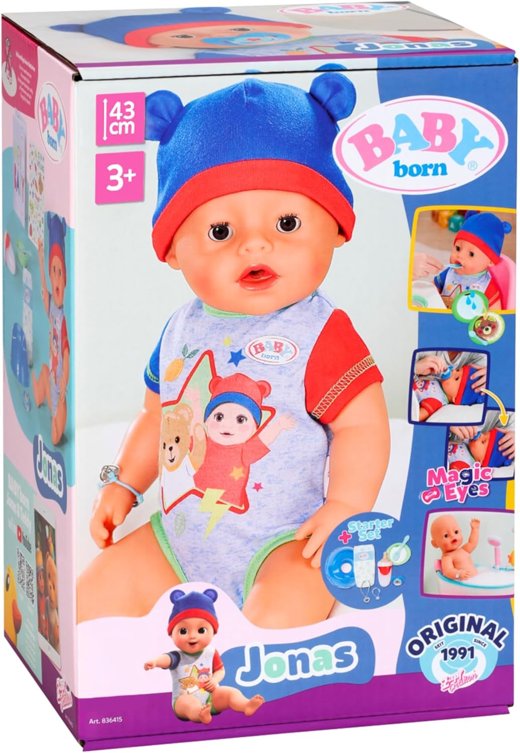BABY Born Jonas – Babypuppe 43 cm – 10 Funktionen inklusive Zubehör und Matratze – Funktioniert komplett ohne Batterien – Geeignet für Kinder ab 3 Jahren