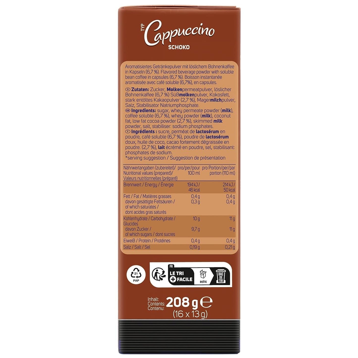 KRÜGER Cappuccino Schoko Kaffeekapseln, kompatibel mit K-fee und ALDI EXPRESSI* Kapselmaschinen, aromatisierter Instantkaffee, 96 Kapseln