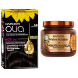 Garnier Farb- und Pflegeset: Olia 3.0 Dunkelbraune permanente Haarfarbe + reparierende Haarkur (340 ml) | Mit Akazienhonig und Bienenwachs für Glanz und Geschmeidigkeit | Ammoniakfreies Haarfärbemittel Naty Shop Standardtitel