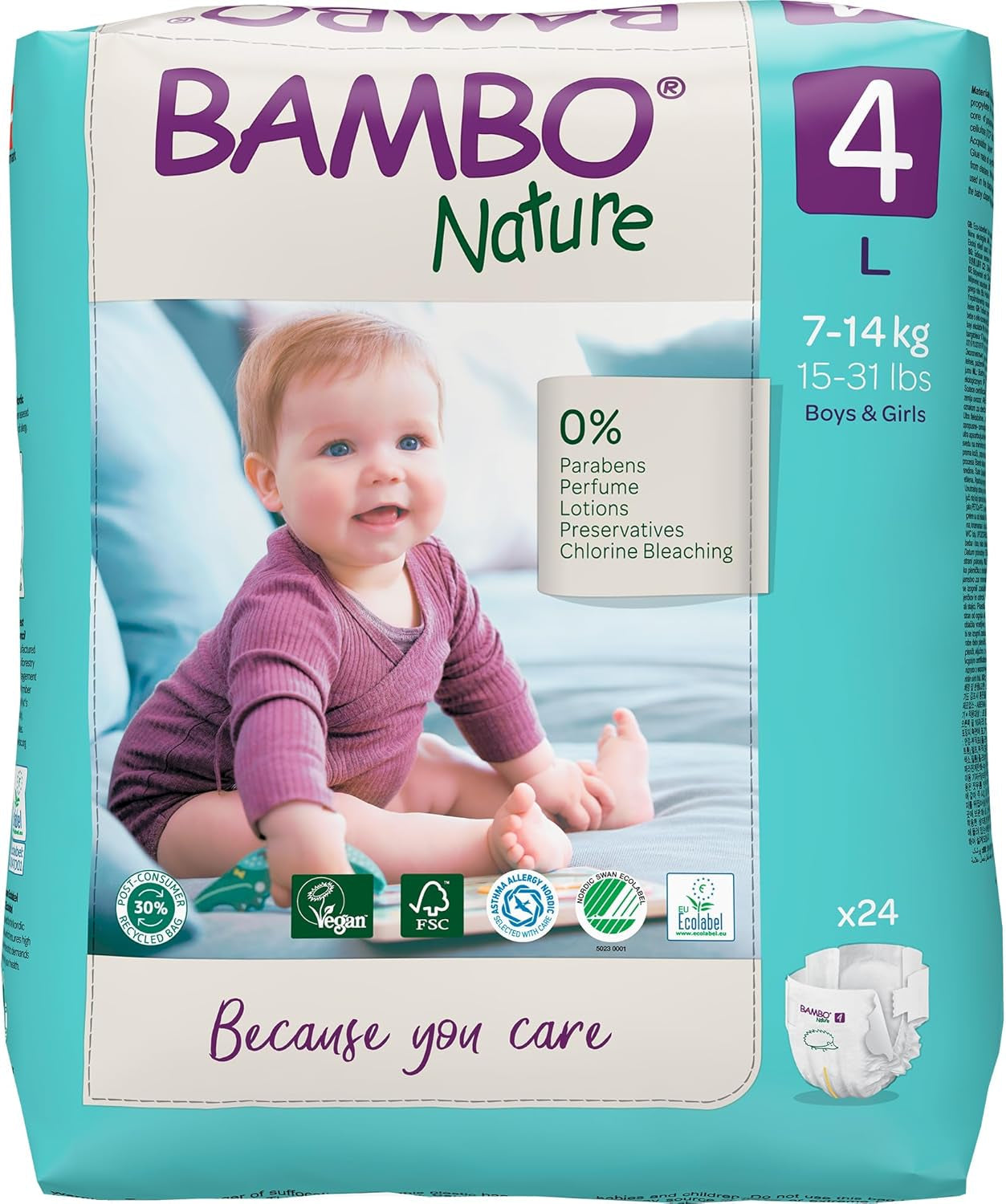 Bambo Nature Babywindeln, Größe 4 (7-14 kg) – 48 Stück. Premium-Windeln mit verbessertem Auslaufschutz | Ultimativer Komfort und Freiheit für aktive Kinder | Dermatologisch getestete Windeln