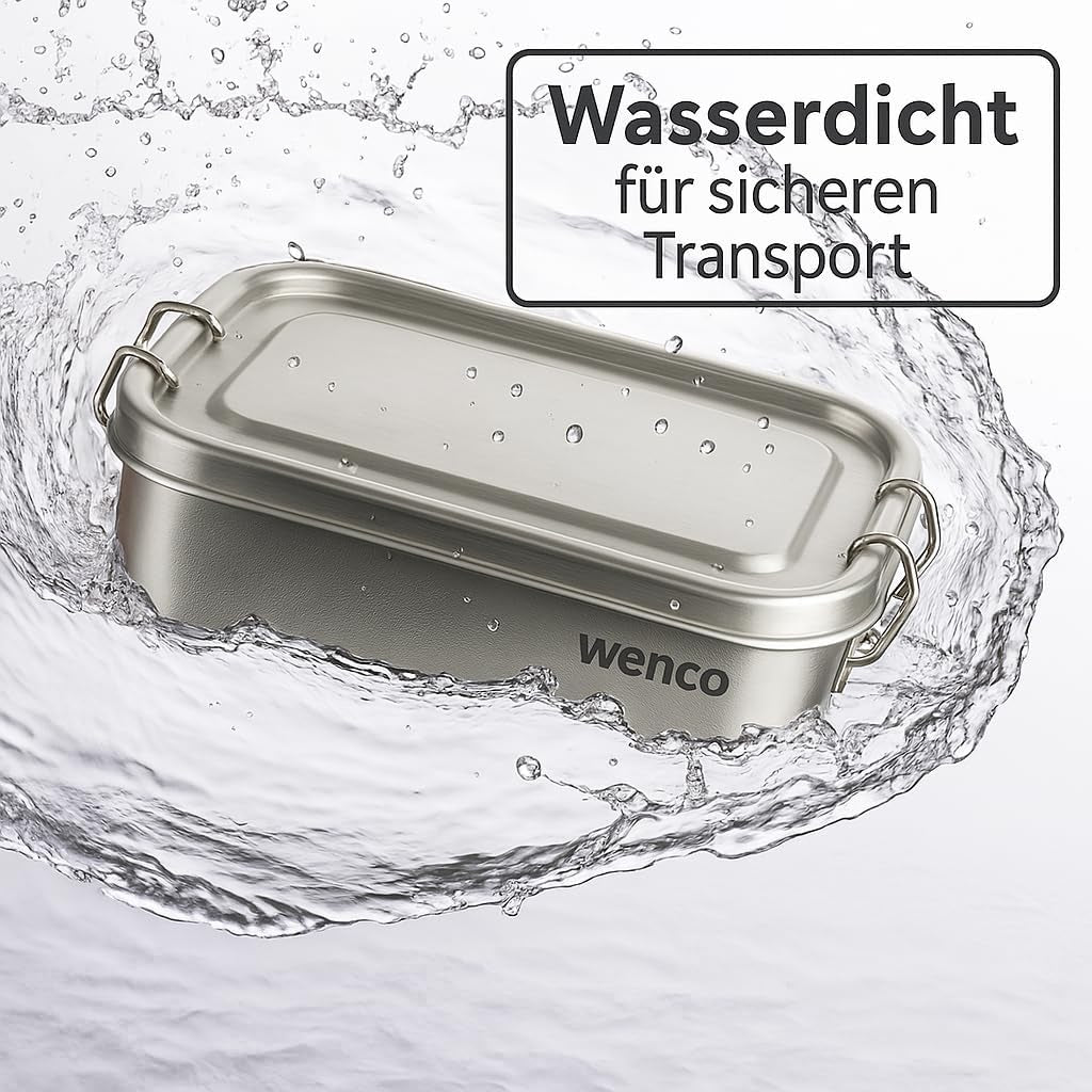 Wenco Edelstahl-Lunchbox, 2 Fächer, großes Fassungsvermögen, 850 ml, Lunchbox, wasserdicht, spülmaschinenfest, inklusive Ersatz-Silikonring, 18,5 x 14 x 5,5 cm, silberfarben (2 Stück), Frischhalteboxen, Naty Shop