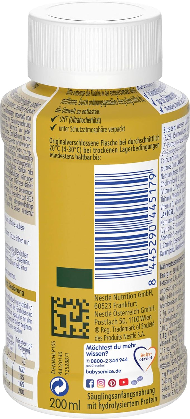 BEBA Nestlé BEBA SUPREME 1 Säuglingsnahrung: Trinkfertige Flaschen mit Omega 3, 1 Packung (1 x 200 ml)