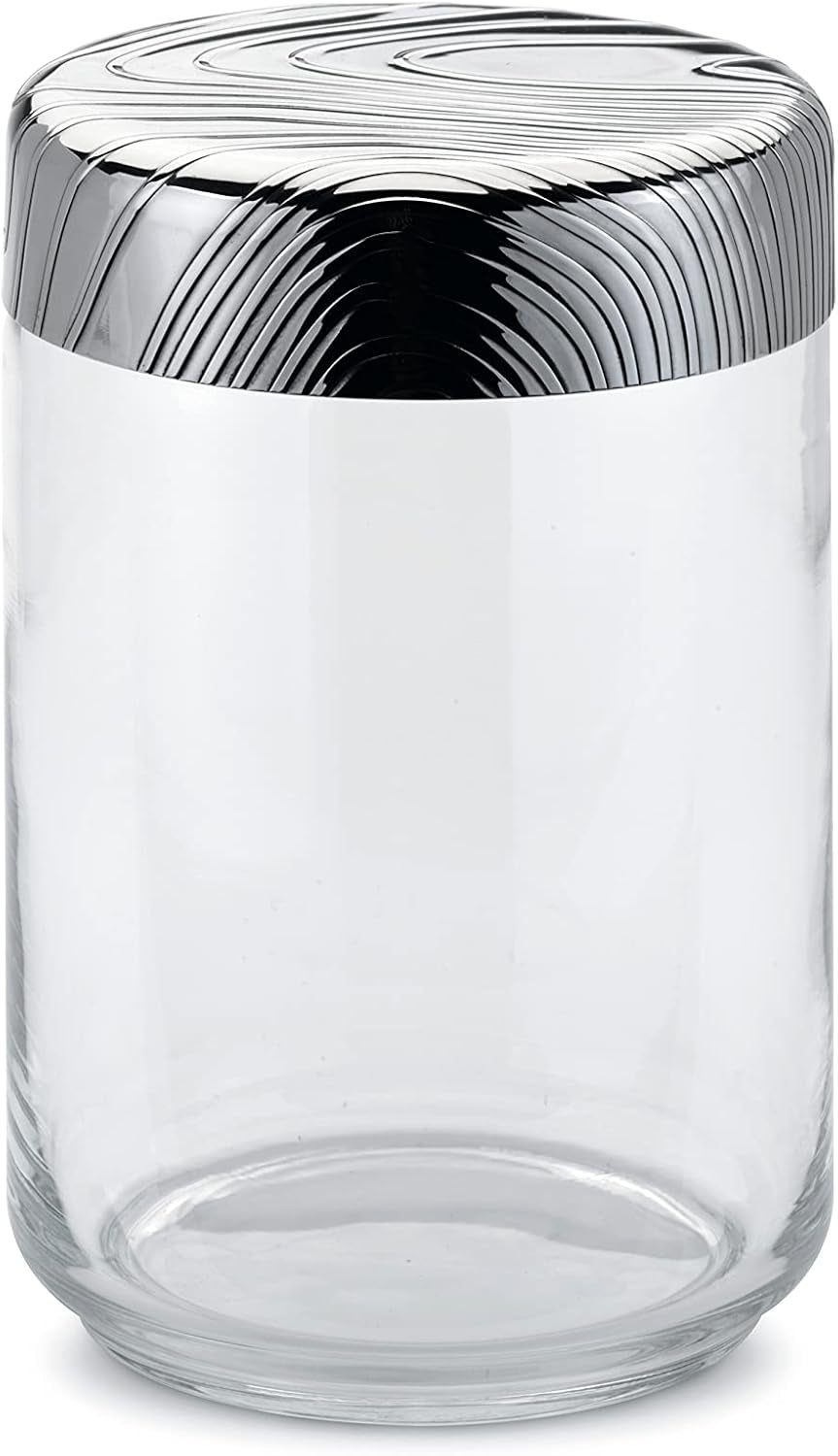 Alessi Veneer PU05/100 – hermetisches Design, Küchentopf, Glasgefäß mit Deckel aus 18/10 Edelstahl, geprägte Dekoration, Aufbewahrungsboxen für Lebensmittel, Naty Shop, mehrfarbig, Einheitsgröße