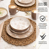 Moritz & Moritz MARIELLA 24-teiliges Steingut-Geschirrset für 6 Personen – Modernes beigefarbenes Geschirr mit verspieltem Design, pflegeleichtes Kaffeeservice mit Tellern, Schüsseln und Tassen – Kombinationsset