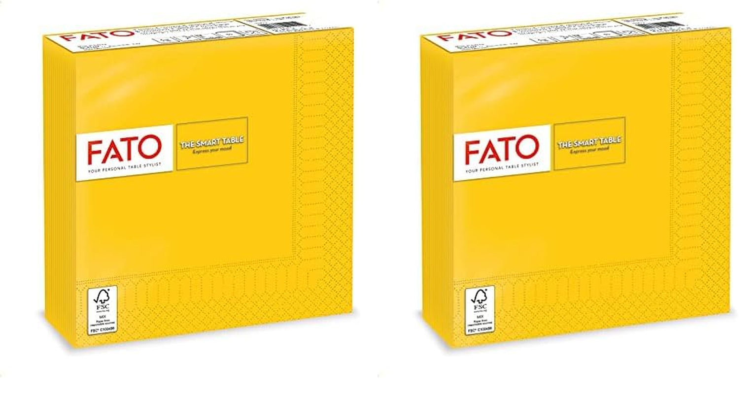 , Einweg-Papierservietten, ideal für zwanglose Mittagessen und Buffets, Packung mit 50 Servietten, Größe 33 x 33, 4-fach gefaltet, 2-lagig, gelb, 100 % reines Zellulosepapier, FSC-zertifiziert