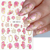 Gold Linie Schieber Rosa Nagelsticker Blumen 3D Flower Nail Sticker Sakura Blütenblätter Blumen Nagelaufkleber Frühling Sommer Floral Nagel Sticker Flowers Nagel Sticker Nageldesign Zubehör Nail Art